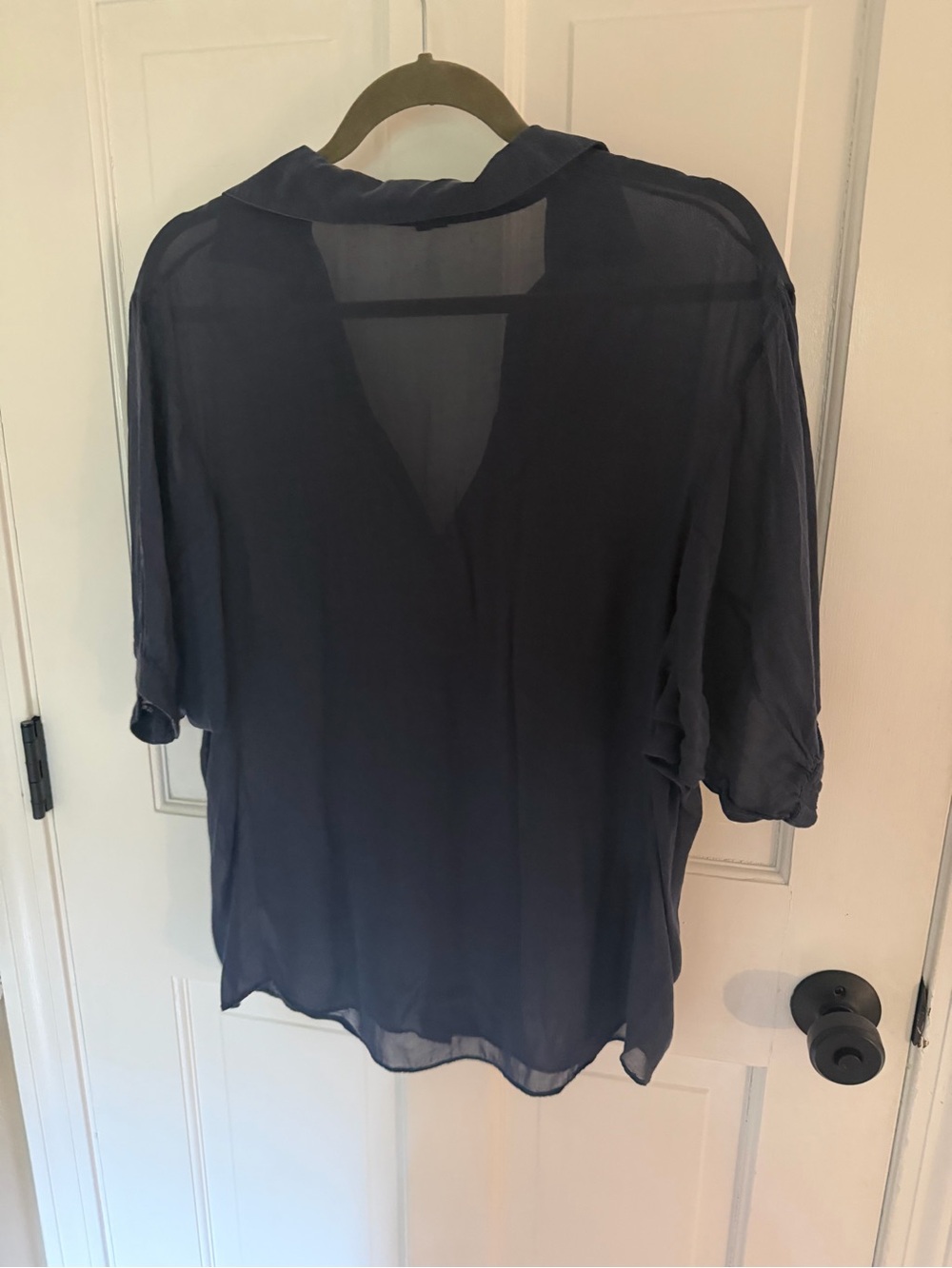 Vince Navy Sheer Button-Front Blouse - Picture 4 of 6